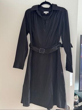 Calvin Klein Black midi Sleeve Belted Shirt Dress